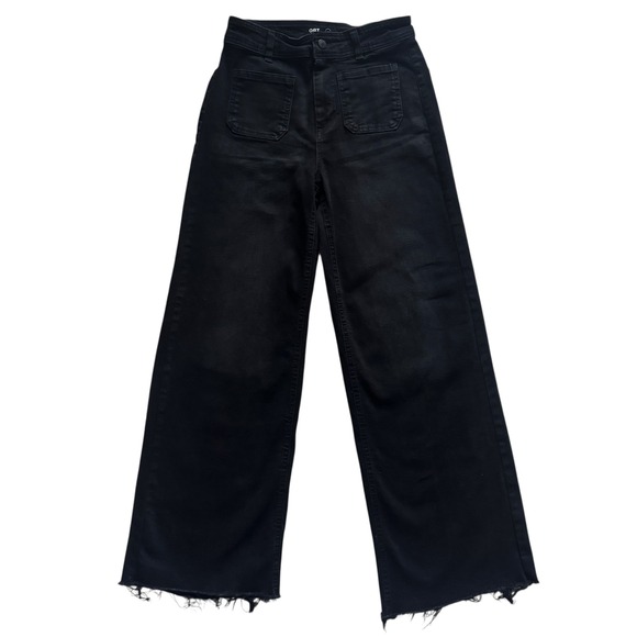 OAT NEW YORK Black Wide Leg Raw Hem Jeans High Rise Women Size 4 27 Grunge Retro - Picture 2 of 12